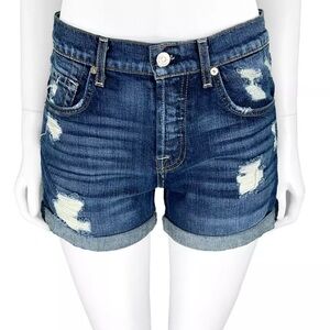 7 For All Mankind Blue Distressed Jean Shorts